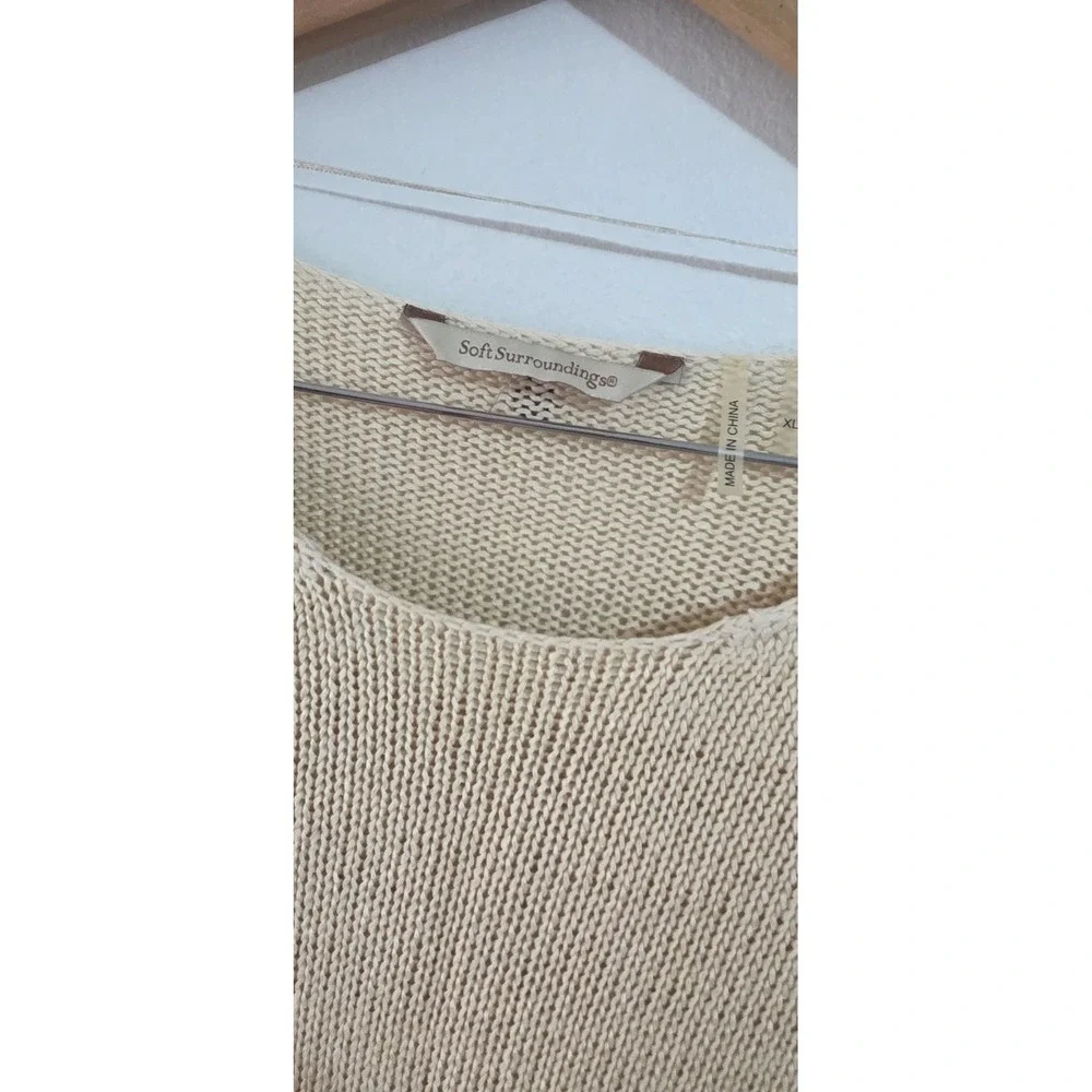 Soft Surroundings Cozy Sweater Tunic  Ivory Pullover‎ Pocket Long Sleeve Sz XL